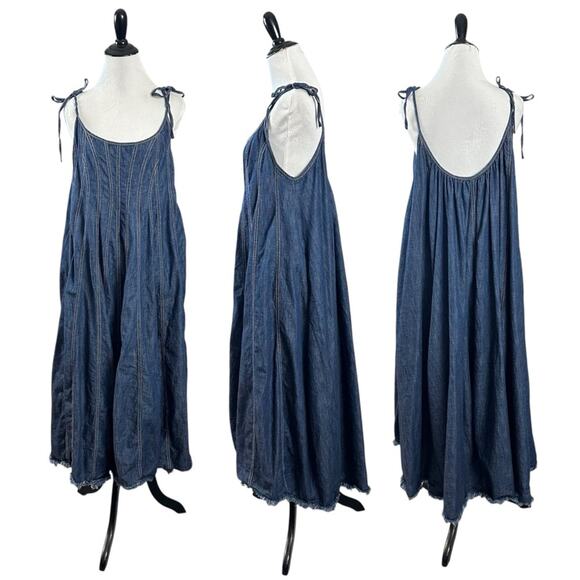 Free People Denim Dreams Midi Maxi Dress in 70s Blue Size Large Jean Jumper - Picture 3 of 14